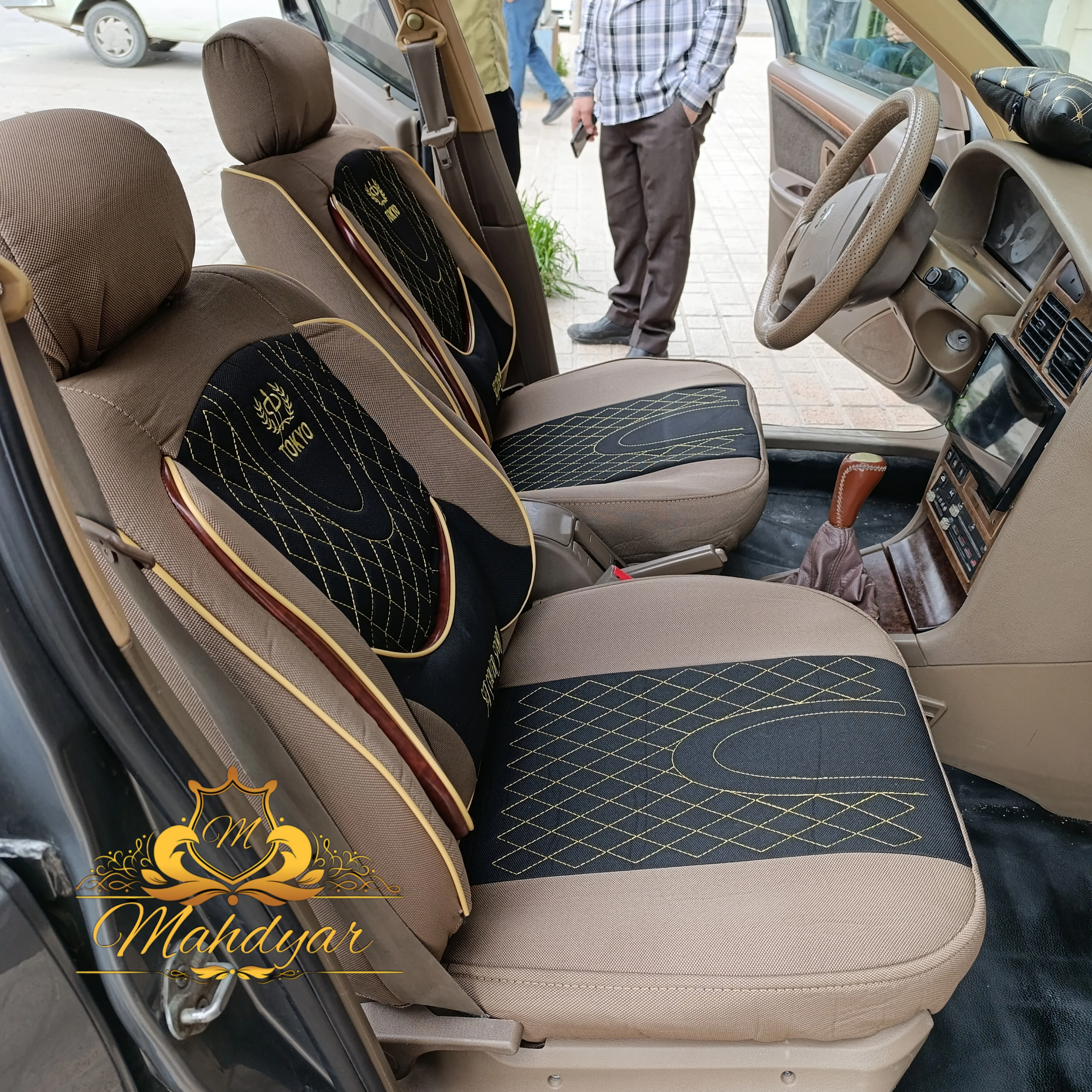 روکش صندلی خودروسمند طرح vipپارچه جودون برزنت سنگین با الگوی بسیار عالی - مشکی مغزی کرم